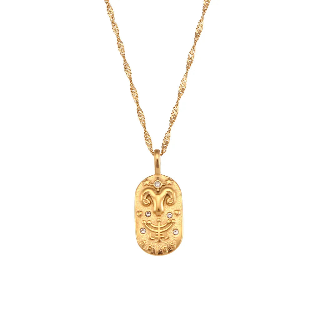Waterproof Hypoallergenic Zodiac Zircon Necklace