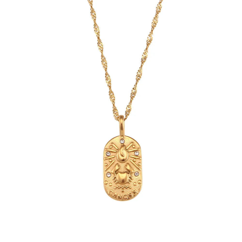 Waterproof Hypoallergenic Zodiac Zircon Necklace