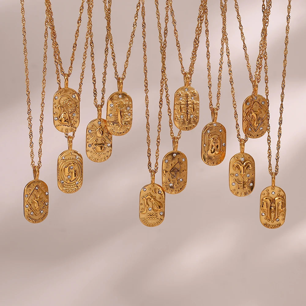 Waterproof Hypoallergenic Zodiac Zircon Necklace