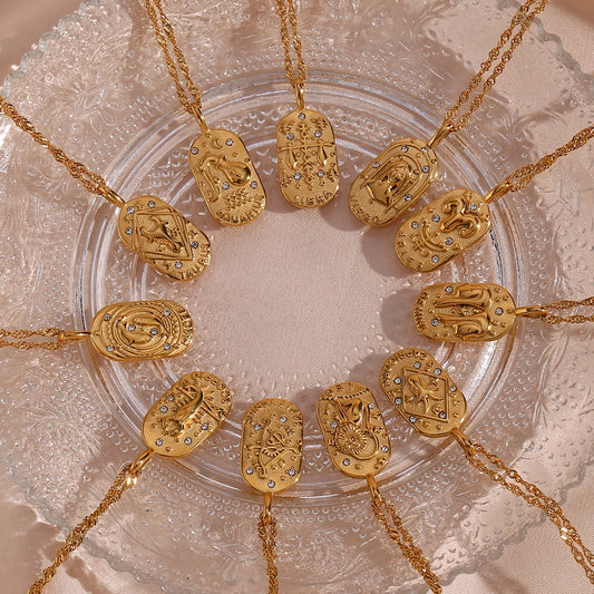 Waterproof Hypoallergenic Zodiac Zircon Necklace